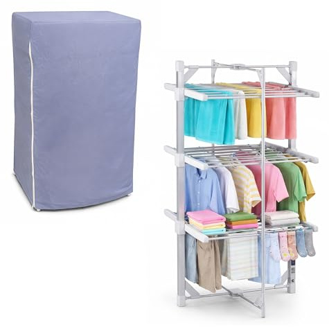 HOUSZY Large 3-Tier Electric Clothes Airer with Cover, Timer, Hooks | Heated drying rack, smart timer, foldable. Electric clothes dryer for indoor laundry.