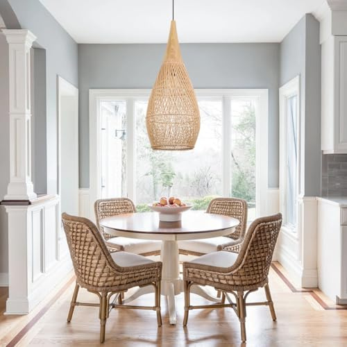 COOINJOY Hängelampe Rattan Wohnzimmer – Pendelleuchte Rattan Esstisch Esszimmer – Boho Lampe aus Natur als Korblampe – E27 Hängeleuchte (Ø25 cm, keine Glühbirne)