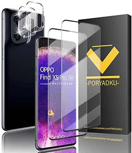 V-PORYADKU Protection D'écran pour OPPO Find X5 Pro 5G 6,70 Pouces, Verre Trempé 2 Pièces + Caméra Protecteur 2 Pièces, 9H Dureté, Anti-empreintes digitales, Sans Bulle