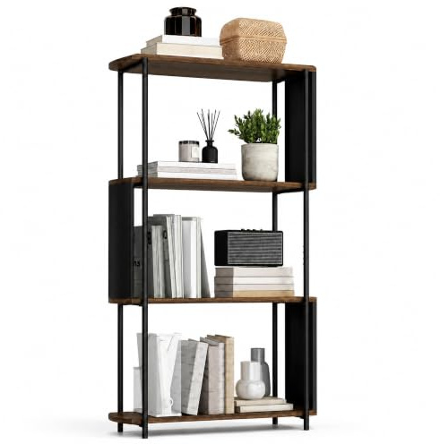 HOMCOM Bücherregal, Schmales Regal mit 4 Ebenen 80 x 30 x 141 cm Braun | Standregal, Geschwungenes Design, Freistehendes Büroregal, für Wohnzimmer, Schlafzimmer, Büro, Küche