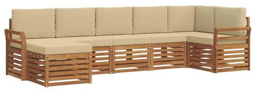 vidaXL Sofagarnituren 7 pcs Natur und Beige Massivholz Akazie, Moderner Garten-Sofa, Robustes Lounge-Set, stylische Möbel für gemütliches Terrassen-Sitzen