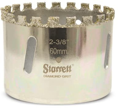 Starrett Diamond Grit Hole Saw - D0238 Ceramic and Tile Drill Cutter - For Brick Glass Marble Slate Stone Porcelain - 60mm (2.3/8 inch)
