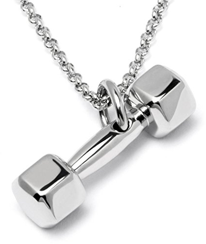 Edelstahl Anhänger Hantel Gewicht Fitness Sport Bodybuilder Schmuck Silber + Halskette