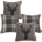 McAlister Textiles Stag | 4er Set Kissenbezüge Hirsch-Motiv Tartan kariert | 43x43cm in Anthrazit Grau | 2 x Hirschmotiv und 2 x Tartanmuster