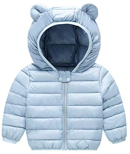 Bébé Doudoune Hiver Manteau à Capuche Enfant Duvet Veste Manches Longues Léger Blousons Bleu 6-12 Mois