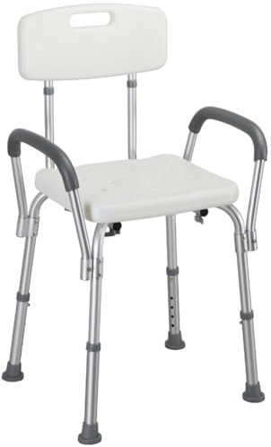 BAKAJI Taburete de Ducha con Respaldo y reposabrazos extraíbles. Silla de bañera. Soporte para Personas Mayores