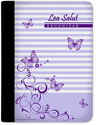 CreaDesign Customize A4 Zeugnismappe für Kinder - 26.7 x 32.7 x 1 cm, erweiterbar auf bis zu 20 Fächer, Sichtbuch ohne Klarsichthüllen, Schmetterling Lila Design, Dokumentenmappe für Schüler
