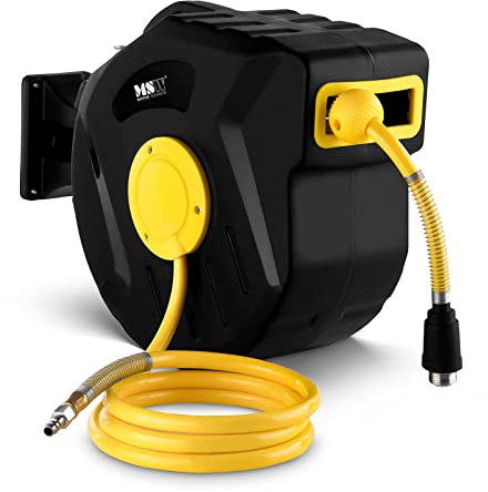 MSW Enrollador De Manguera De Aire Comprimido Carrete Automático PRO-A 15 (Conexión De Aire: 1/4, Manguera Con Longitud De 15 m, Presión De 18 bar)