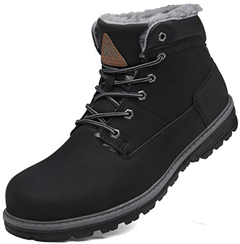 Mishansha Neve Stivali Uomo Impermeabile Invernali Caviglia Boots Morbido Pelliccia Fodera Caldo Scarpe Winter Antiscivolo Classico Stringati Stivaletti Confortevole Lavoro, Nero 37