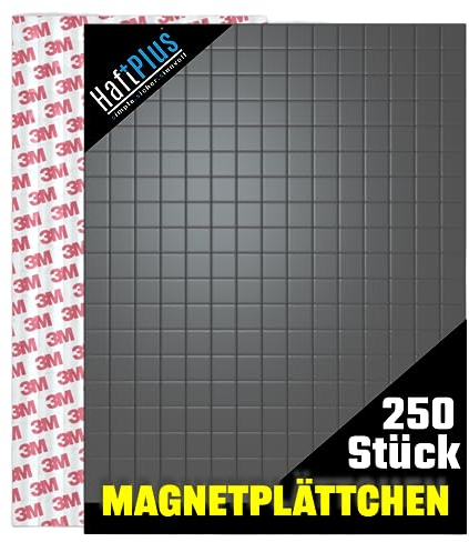 HaftPlus - Magnetplättchen selbstklebend mit 3M Klebekraft - 250x Klebemagnete für Kühlschrank, Tafel, Büro, 10x10mm