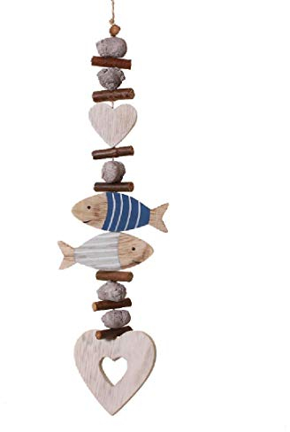 Maritime Dekogirlande mit Herzen und Fischen/Länge 40cm / Holz/blau-weiß