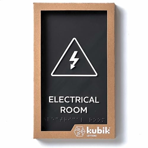 Kubik Letters Electrical Room Sign, ADA Compliant Modern Design Door Sign with Grade 2 Braille for Electrical Room with 3M Double Sided Tape
