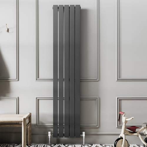 Go Bathrooms Pinta 1800 x 340mm Vertical Radiator Anthracite Flat Panel Single Column Tall Upright Radiator Anthracite Grey Wall Mounted Central Heating Includes Mounting Brackets