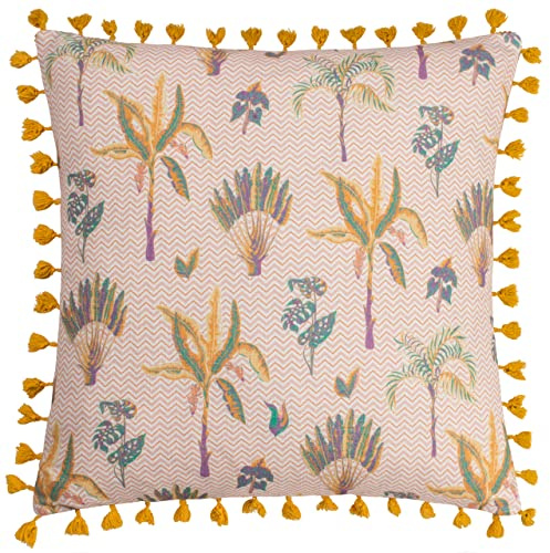 furn. Chamae Cushion Cover– Botanical Floral Desert Tassel Trim Decorative Case (Coral – 50x50cm)