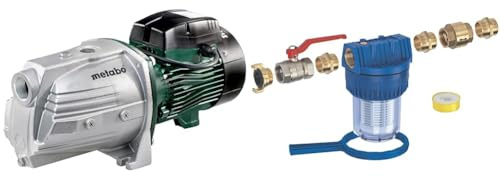 Metabo Gartenpumpe P 9000 G (600967000) Karton, Nennaufnahmeleistung: 1900 W, Max. Fördermenge: 9000 l/h, Max. Förderhöhe: 51 m & 620358 Pumpenmontage Set MSS 310 - HWA/P -903061260