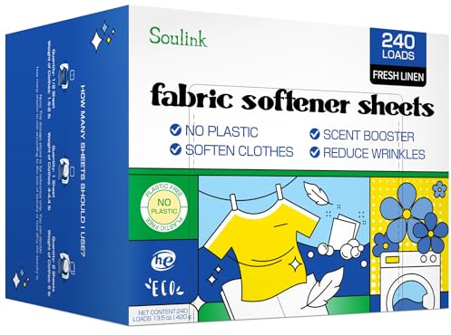 Soulink Feuilles d'adoucissant pour machine à laver, parfum lin frais, 240 feuilles