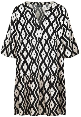 DENIMFY DFFrida Robe d'été pour femme Longueur genou Ligne A Manches 3/4 Robe de plage Boho Robe tunique d'été Robe midi décontractée 100 % viscose Marron Rose Bleu Noir Vert Gris Tailles S-M L L-XL,