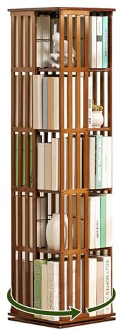 XDXINY Drehbares Bücherregal, um 360° drehbares Bücherregal, bodenstehendes Aufbewahrungsregal, das in Schlafzimmern, Wohnzimmern, Arbeitszimmern und Büros verwendet Wird (Brown, 37×37×149CM)