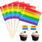 100 palillos de dientes de bandera arcoíris para cupcakes, banderas de arcoíris, palillos de cóctel de madera, decoraciones de sándwich para fiestas de cumpleaños infantiles, decoraciones de fiesta