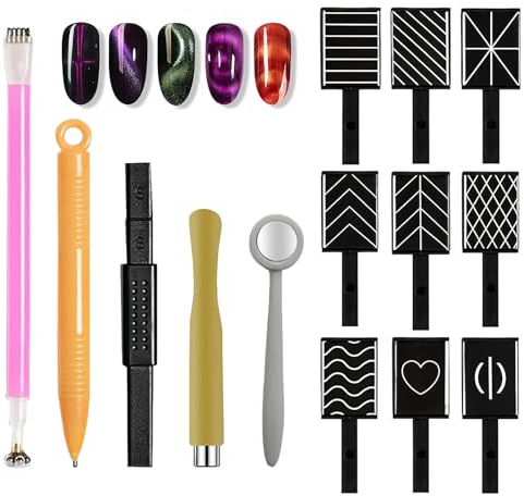 14 Stück Nail Art Werkzeug Magnetstift, Nagel Magnet Stift Stick Tool Set, DIY Magic 3D Cat Eye Gel Pulver Nagellack, Magnetische Stift Katze für Katzenauge UV Gel Polnisch Nagel Kunst