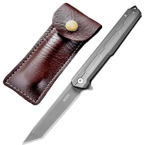 Joa Couteau Pliant Fin M390 de Qualité Supérieure - En Acier Inoxydable - Survie, Chasse, Poche - Petit Modèle d'Extérieur - EDC Portable en Métal