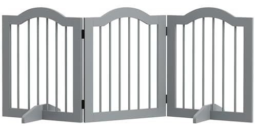 PawHut Freestanding Pet Gate Barrier 3 Pannel w/Support Feet Light Grey