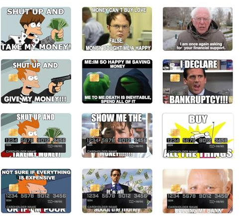 GTOTd Funny Meme Credit Card Sticker Bankkarten Aufkleber (12 Stück),EC Karten Lustig Sticker, Geschenke Dekor fur Transport Debitkartenhülle Bankkarten Für Damen Herren