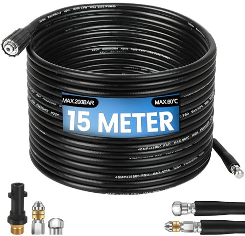 MUUKAIII 15M Tubo di Sonda sturatubi per idropulitrice,Set di tubi universali per la pulizia dei tubi,Tubo Idropulitrice 200bar 60°C,Compatibile con idropulitrice Kärcher k2-k7