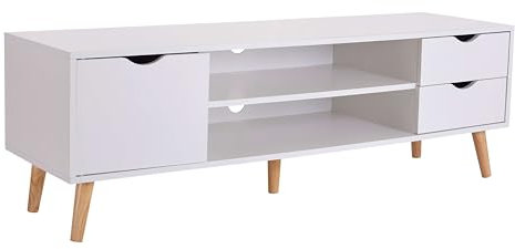 Miroytengo Fiano Table TV Fiano en mélamine blanche 140 cm, 3 tiroirs et 1 étagère, design moderne avec pieds, couleur blanche, 140 cm