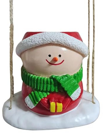 Jardinière suspendue à balançoire – Jardinière suspendue saisonnière, pot de fleurs de bonhomme de neige de Noël | Pot de fleurs de vacances Design bonhomme de neige, jardinière pivotante résistante a