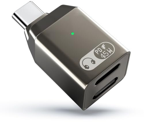 TiMOVO Adaptador de Audio USB C a Light-Ning, Adaptador de Auriculares de Doble Puerto USB-C a Light-Ning con Carga Rápida de 45W para i-Phone 16 15 Plus/Pro/Pro MAX, Galaxy S24/S23, i-Pad, Gris