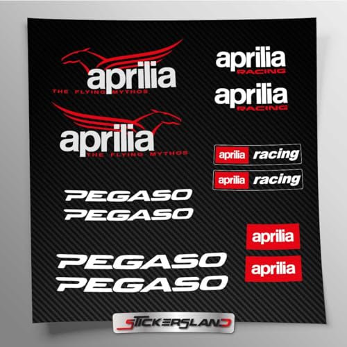 Kit adesivi compatibile con serbatoio e casco moto racing factory Pegaso | Base Vinile Trasparente FACILE APPLICAZIONE Stampa UV | scritte loghi | Stickersland® - Aprili (Bianco)