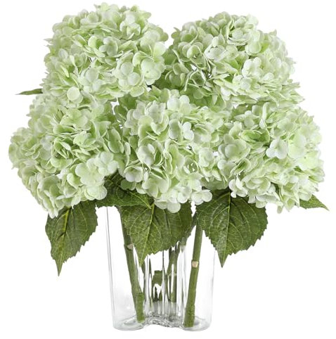 LEUCHTAMOR 3pcs Artificial Hydrangea Flowers Silk Hydrangea Flower Bouquet Light Green Fake Hydrangeas for Wedding Parties Party Office Home Decor
