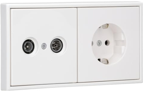 JUNG Serie LS SAT Steckdose-Set Alpinweiß 2-fach | mit Antennensteckdose EDU 04 F, LS990TVWW Abdeckung, LS1520WW SCHUKO Steckdose, LS982WW Rahmen