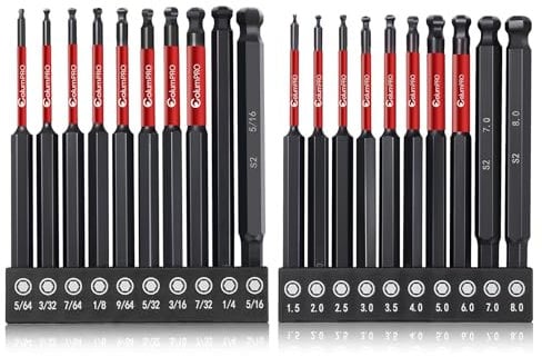 ColumPRO Allen Key Bit Set, 20PCS 100mm Metric and Imperial Ball End Hex Bit Set, Long Allen S2 Steel Magnetic Screwdriver Bit Set for Complex Workplace.