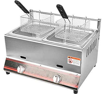 ZHANGshouf Stainless Steel Commercial Countertop Gas Fryer - Double Cylinder Deep Fryers with Baskets and Oil Cover - Fast Heating and Energy Saving