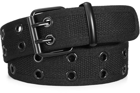 JasGood Nietengürtel Doppelloch Tülle Leinwand Arbeitsgürtel für Herren Damen Unisex Lässiger Webgürtel Stoffgürtel Schwarz Gürtel für Jeans Pants,Black,120cm