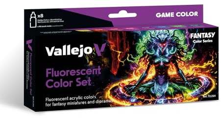 Vallejo Game Color Set de Pintura Acrílica Fluorescente (Fluorescent Color Set). Kit de 8 Colores de Alta Intensidad en Botellas de 18 ml para Miniaturas de Fantasía, Sci-fi y Wargames