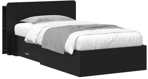 vidaXL Bettgestell mit Stauraum Schwarz 75 x 190 cm Holzwerkstoff, Moderner Bettgestell, praktischer Stauraum, schickes Schlafzimmer-Upgrade, Holz, platzsparende Lösung