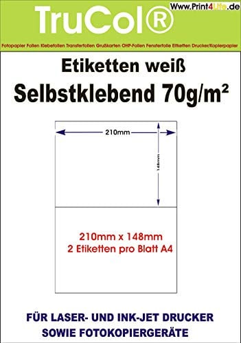 2.000 Etiketten 210 x 148 mm selbstklebend auf DIN A4 Bögen (1x2 Etiketten DIN A5) – 1000 Blatt Bigpack - Universell für Laser/Inkjet/Kopierer einsetzbar - Etiketten für Online Frankierung Versandetiketten DHL Hermes Klebeetiketten Paketlabel Paketaufkleber Versandlabel Paketetiketten Adressaufkleber Adressetiketten