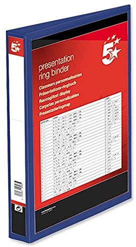 5 Star Presentation Ring Binder PVC 4 D-Ring 25mm Size A4 Blue [Pack 10]
