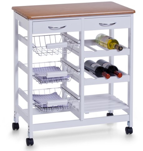 Zeller 13774 Küchenrollwagen, weiß/Bamboo-Dekor, MDF, ca. 66 x 36 x 76 cm, 13 x 12 x 58 cm