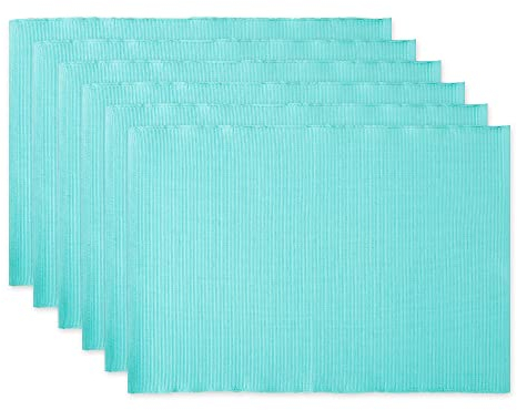 DII Basic Everyday Gerippte Tischplatte, 100% Baumwolle, Tischset-Set, 33 x 48 cm, Aqua, 6-teilig