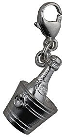 Silver 15x9mm Champagne in a Ice Bucket Charm with a lobster catch