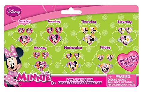 Joy Toy 71108 Minnie 7 Days Set Orecchini e Anelli Adesivi su Carta di Supporto