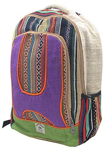 KayJayStyles Natürlicher handgefertigter großer Rucksack aus Hanf mit mehreren Taschen, Nepal, Bkpk-7, 42