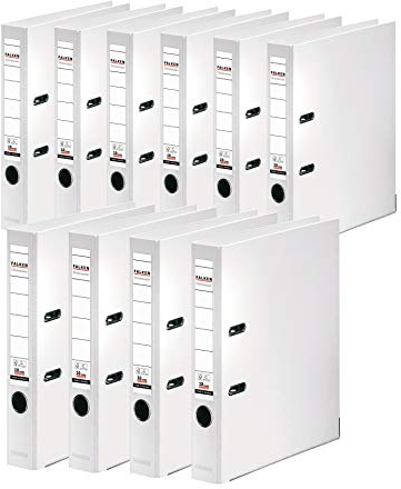 Original Falken 10er Pack Chromocolor Premium-Ordner. Made in Germany. Kunststoffbezug außen und innen 5 cm breit DIN A4 weiß Ringordner Aktenordner Briefordner Büroordner Plastikordner