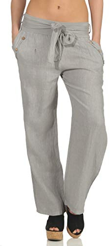 malito Damen Hose aus Leinen - Stoffhose in Unifarben - atmungsaktive Freizeithose mit Gürtel - Chino 8174