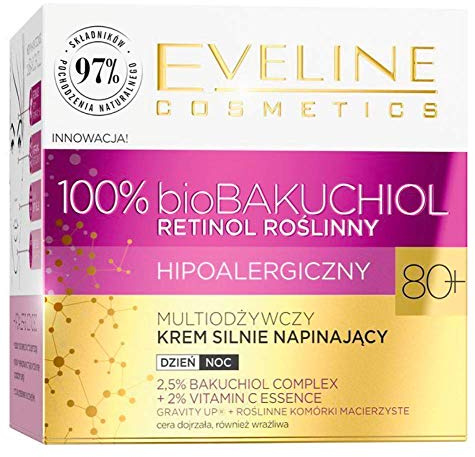 Eveline Cosmetics Biobakuchiol Fortschrittliche Multi-Nährstoff-Straffungscreme 80+ mit pflanzlichem Retinol - BioBakuchiol, botanischen Stammzellen zur Faltenreduzierung und Hautstraffung