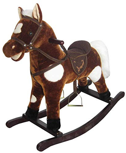 New Plush Rocking Horse - Brown + White Spots Deluxe Mane Saddle Bridle Sounds **WJ-T002**